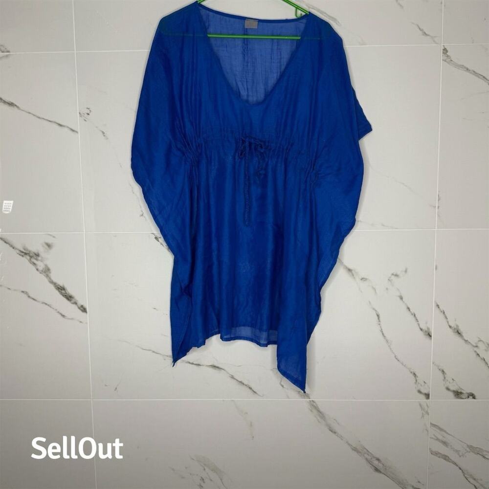 Echo Women's V-Neck Batwing Sleeve Tunic Top Blue Size L cover up beach